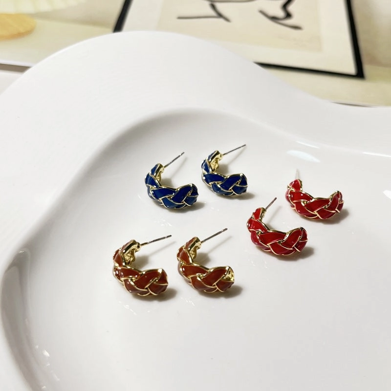 Wholesale Check Paint Type C Alloy Ear Studs