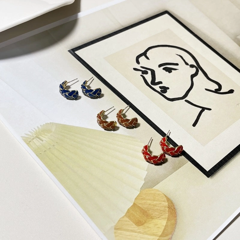 Wholesale Check Paint Type C Alloy Ear Studs
