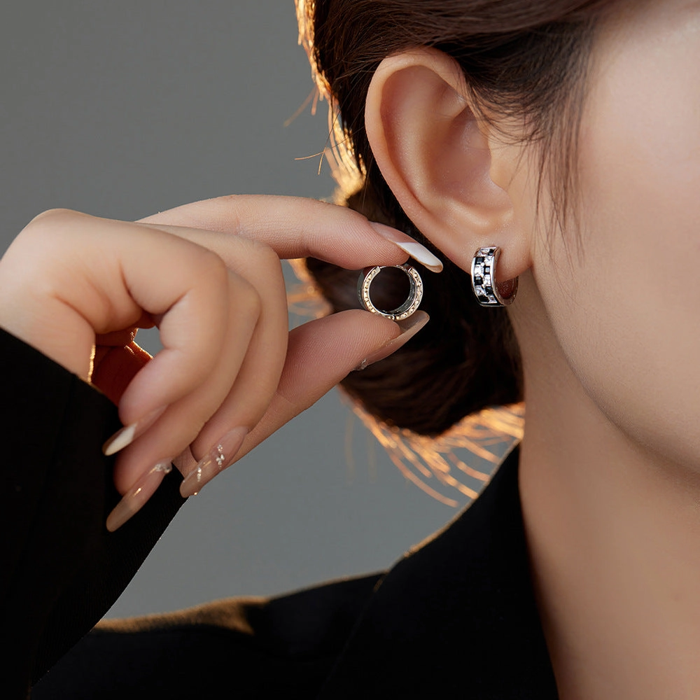 Wholesale Checkerboard Lattice Copper Earrings