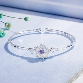 Wholesale Cherry Blossom Pink Crystal Copper Bracelet