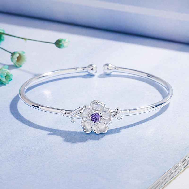 Wholesale Cherry Blossom Pink Crystal Copper Bracelet