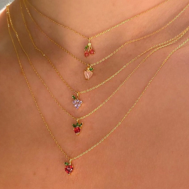 Wholesale Cherry Peach Tropical Fruit Copper Necklace