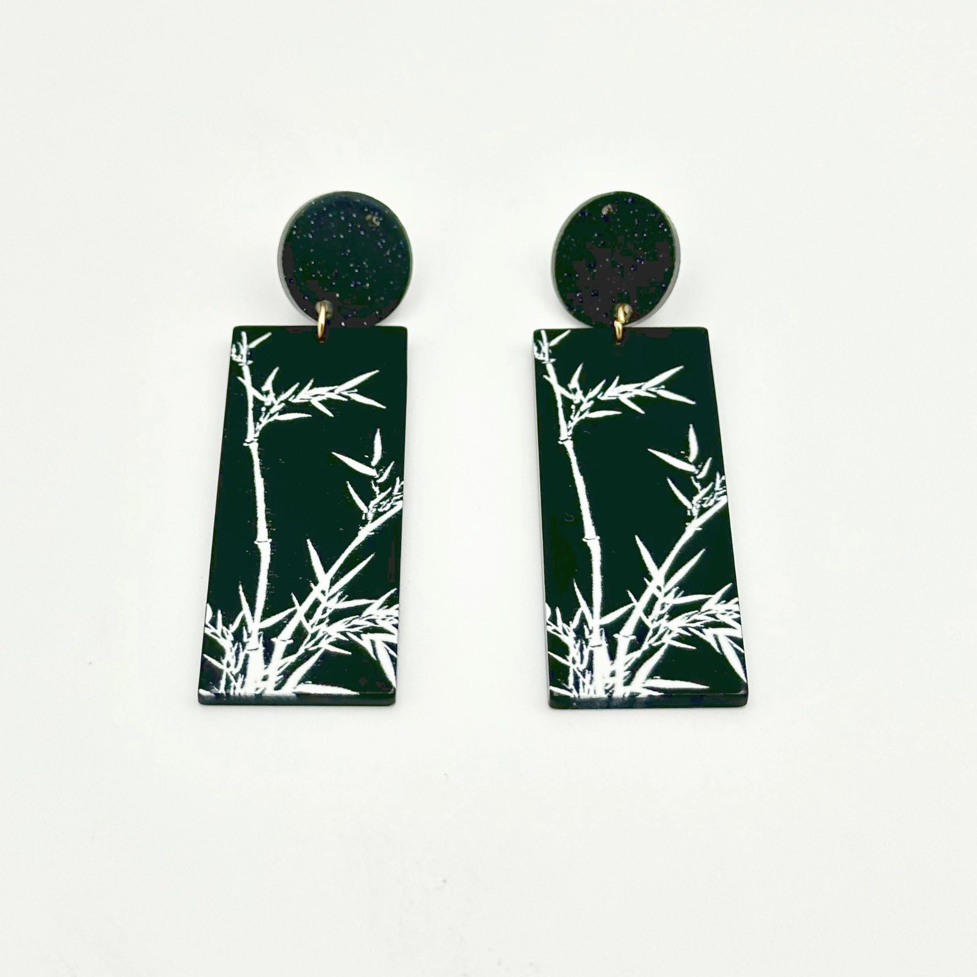 Wholesale Chinese Style Bamboo Flower Standing Print Acrylic Earrings