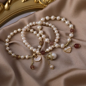 Wholesale Chinese Style Lock Love Heart Pearl Beaded Bracelet