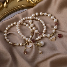 Wholesale Chinese Style Lock Love Heart Pearl Beaded Bracelet