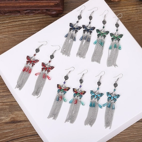 Wholesale Chinese Style Multilayer Long Alloy Earrings