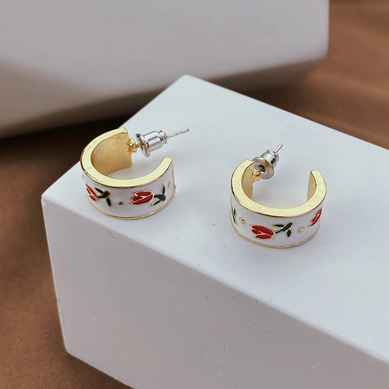 Wholesale Chinoiserie Enamel Tulip Alloy Earrings