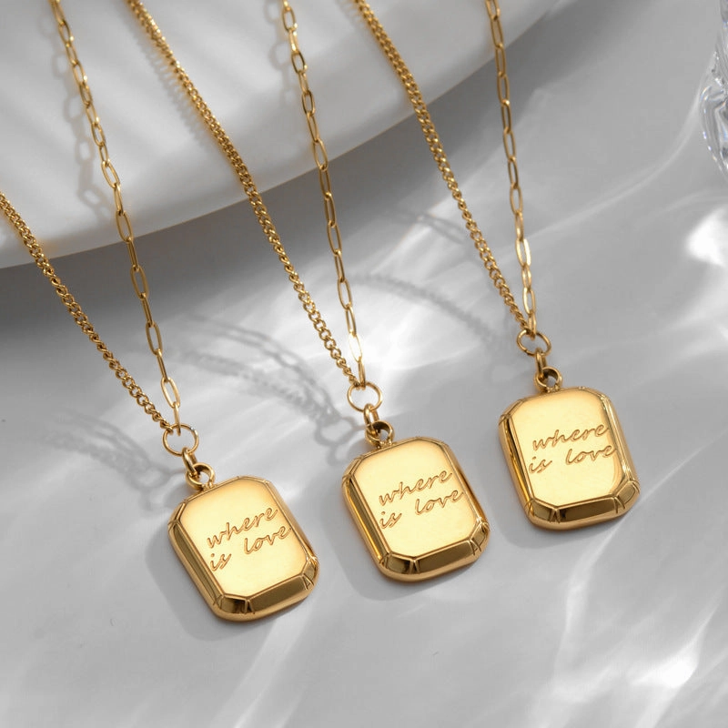 Wholesale Chocolate Sugar Cube Gold Plated Titanium Steel Necklace Clavicle Chain