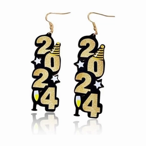Wholesale Christmas 2024 Numbers Glitter Acrylic Earrings
