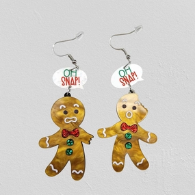 Wholesale Christmas Acrylic Bitten Off Conversation Glitter Gingerbread Man Earrings