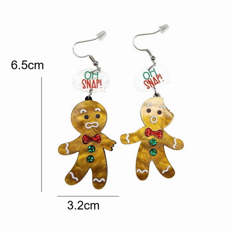 Wholesale Christmas Acrylic Bitten Off Conversation Glitter Gingerbread Man Earrings
