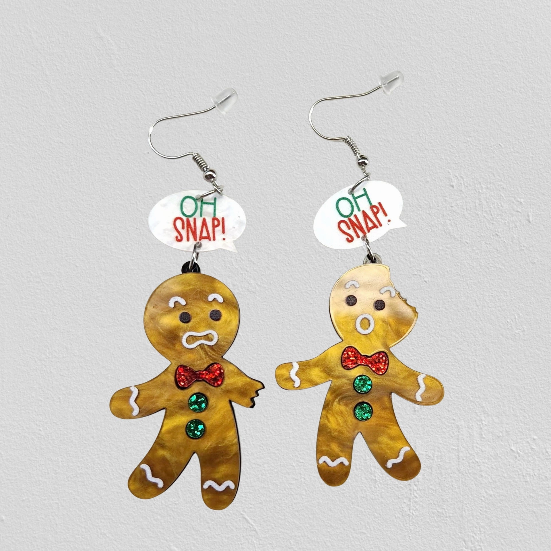 Wholesale Christmas Acrylic Bitten Off Conversation Glitter Gingerbread Man Earrings