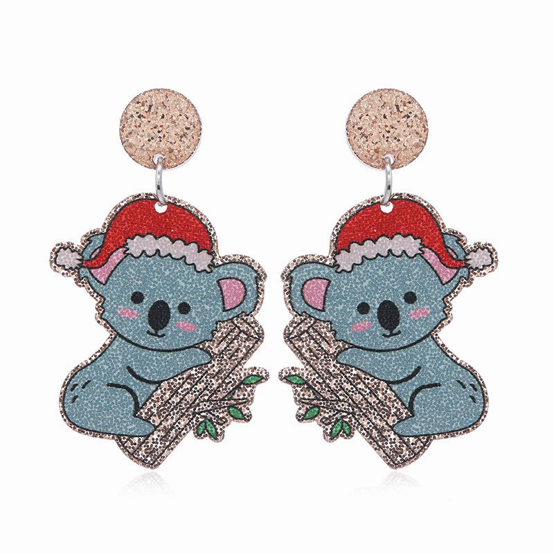 Wholesale Christmas Acrylic Cute Kitten and Koala Earrings