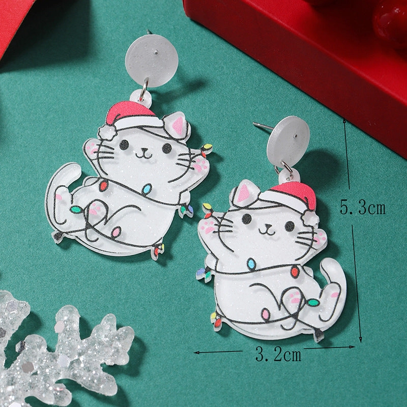 Wholesale Christmas Acrylic Cute Kitten and Koala Earrings