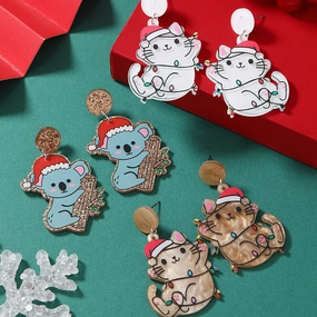 Wholesale Christmas Acrylic Cute Kitten and Koala Earrings
