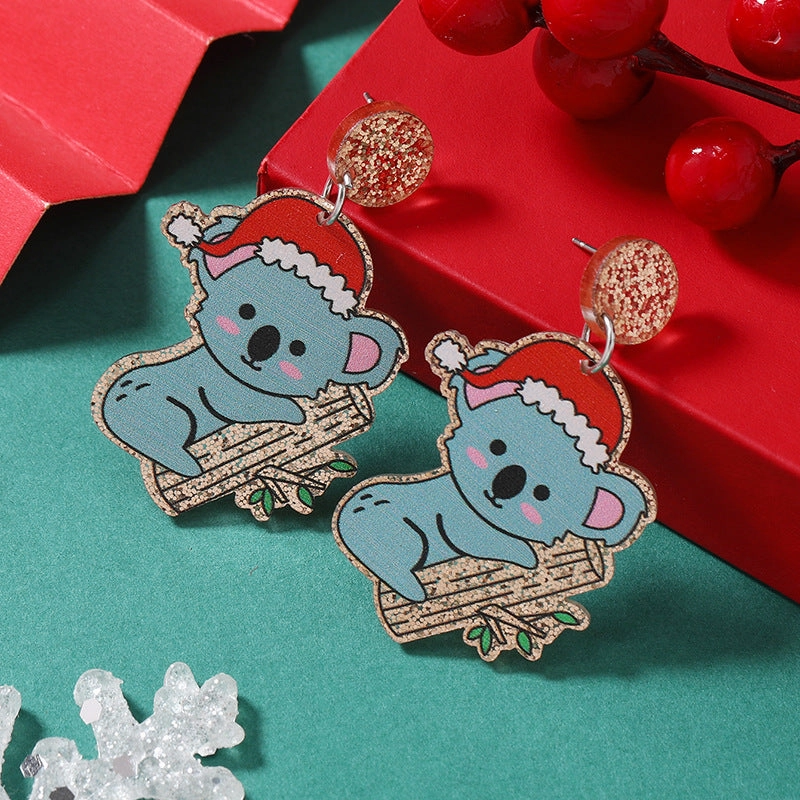Wholesale Christmas Acrylic Cute Kitten and Koala Earrings