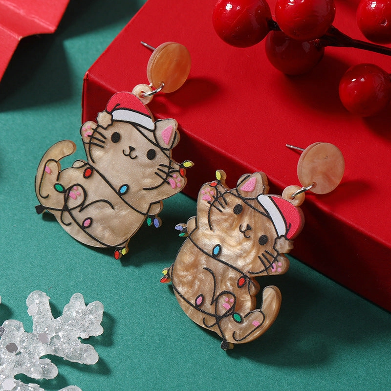 Wholesale Christmas Acrylic Cute Kitten and Koala Earrings
