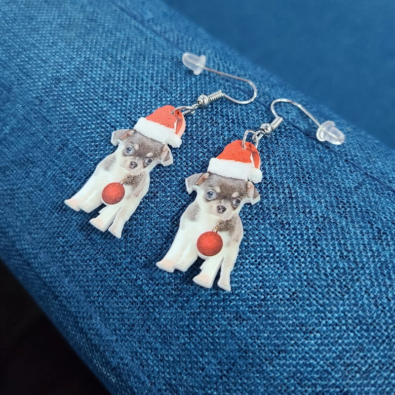 Wholesale Christmas Acrylic Earrings Santa Claus Chihuahua Kitten Elk Earrings