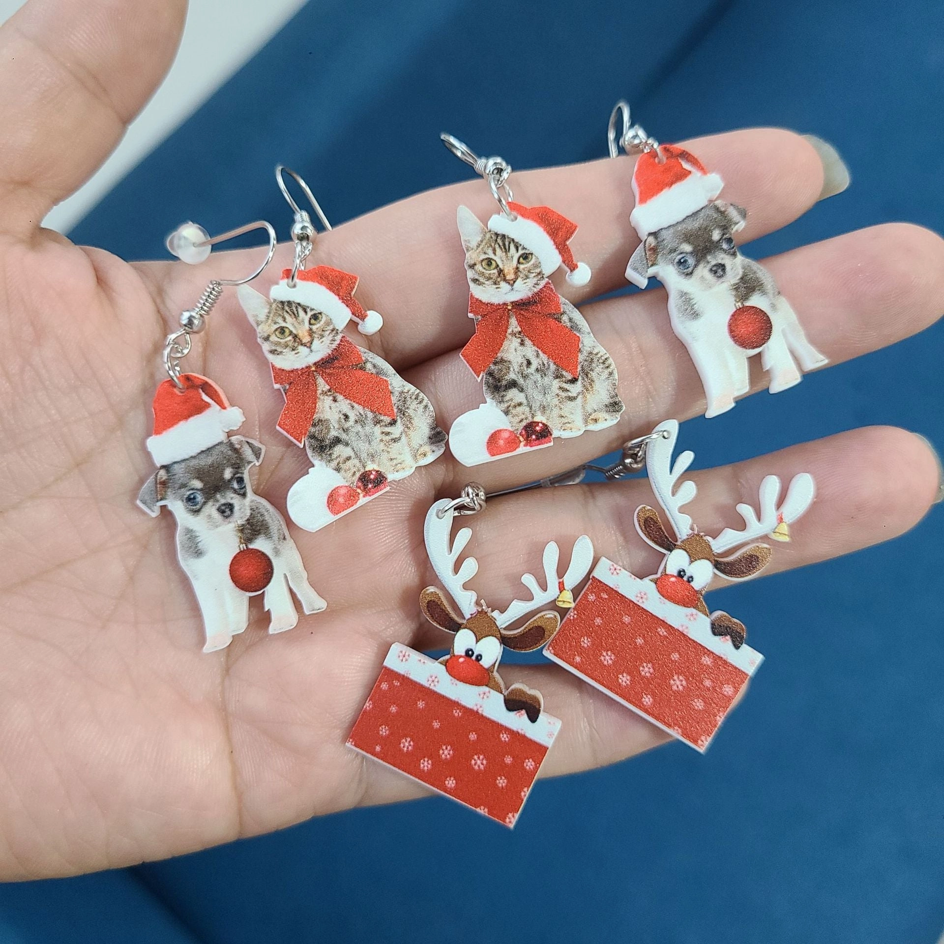 Wholesale Christmas Acrylic Earrings Santa Claus Chihuahua Kitten Elk Earrings