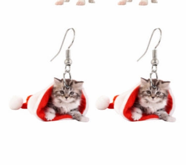 Wholesale Christmas Acrylic Earrings Santa Claus Chihuahua Kitten Elk Earrings