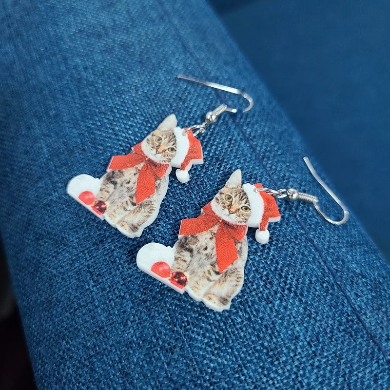 Wholesale Christmas Acrylic Earrings Santa Claus Chihuahua Kitten Elk Earrings