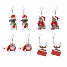 Wholesale Christmas Acrylic Earrings Santa Claus Chihuahua Kitten Elk Earrings