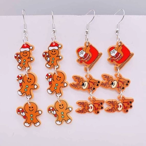 Wholesale Christmas Acrylic Gingerbread Man Sleigh Splicing Earrings