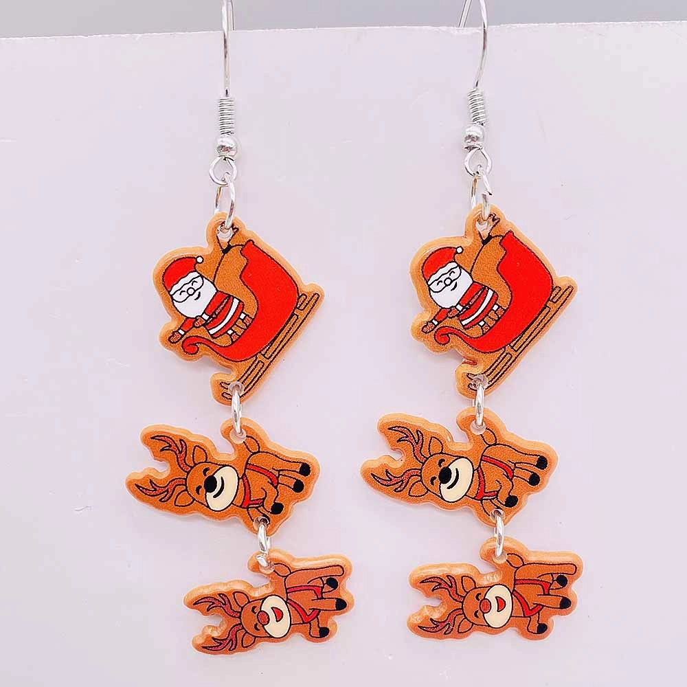 Wholesale Christmas Acrylic Gingerbread Man Sleigh Splicing Earrings