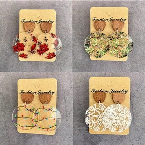 Wholesale Christmas Acrylic Printed Lantern Snowflake Earrings
