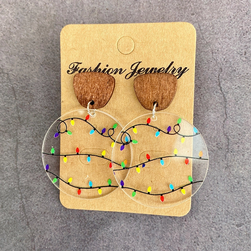 Wholesale Christmas Acrylic Printed Lantern Snowflake Earrings