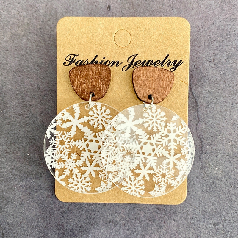 Wholesale Christmas Acrylic Printed Lantern Snowflake Earrings