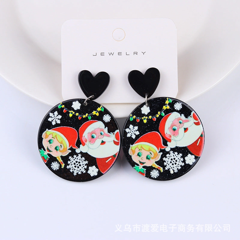 Wholesale Christmas Acrylic Printed Santa Claus Elk Snowman Snowflake Earrings