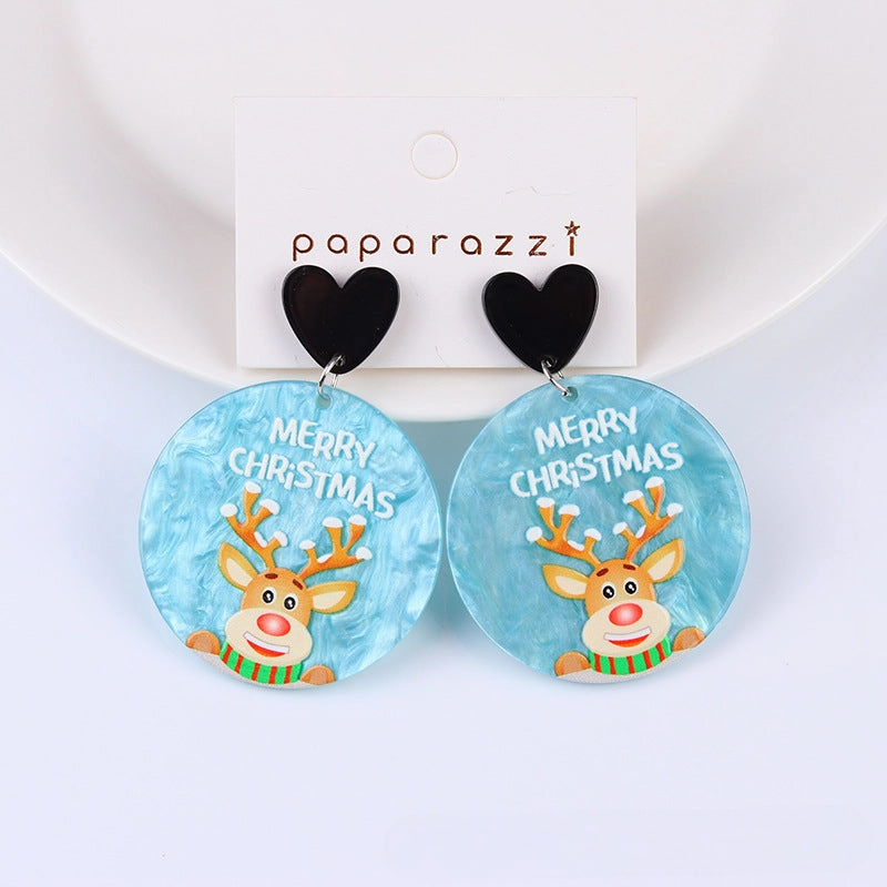 Wholesale Christmas Acrylic Printed Santa Claus Elk Snowman Snowflake Earrings