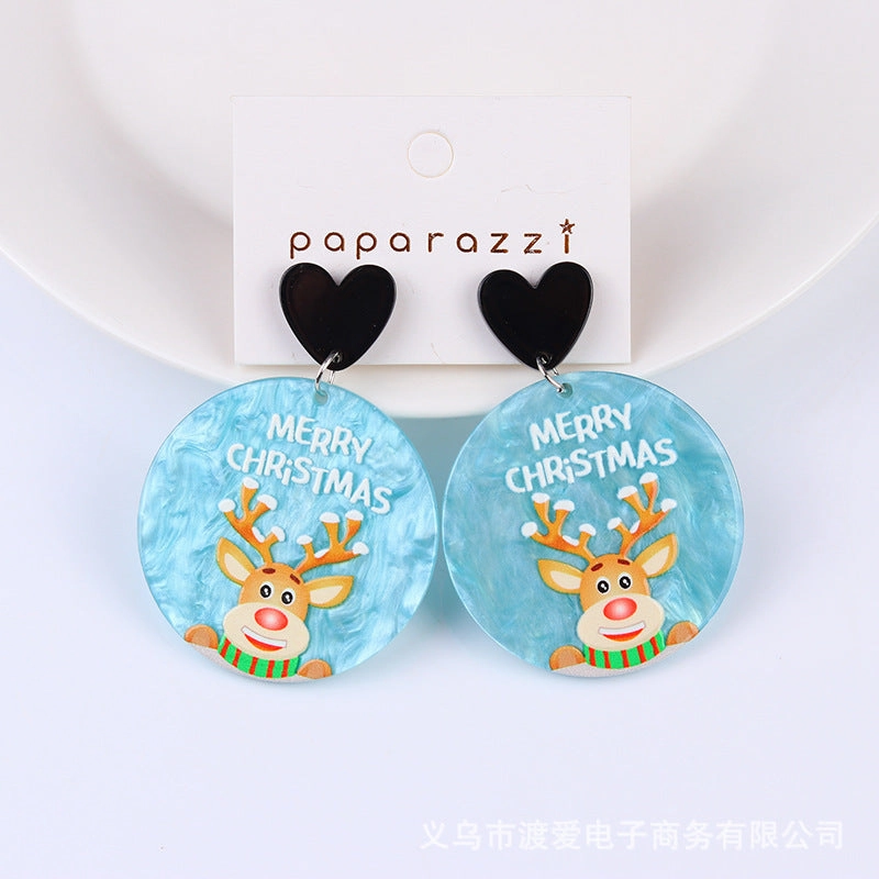 Wholesale Christmas Acrylic Printed Santa Claus Elk Snowman Snowflake Earrings