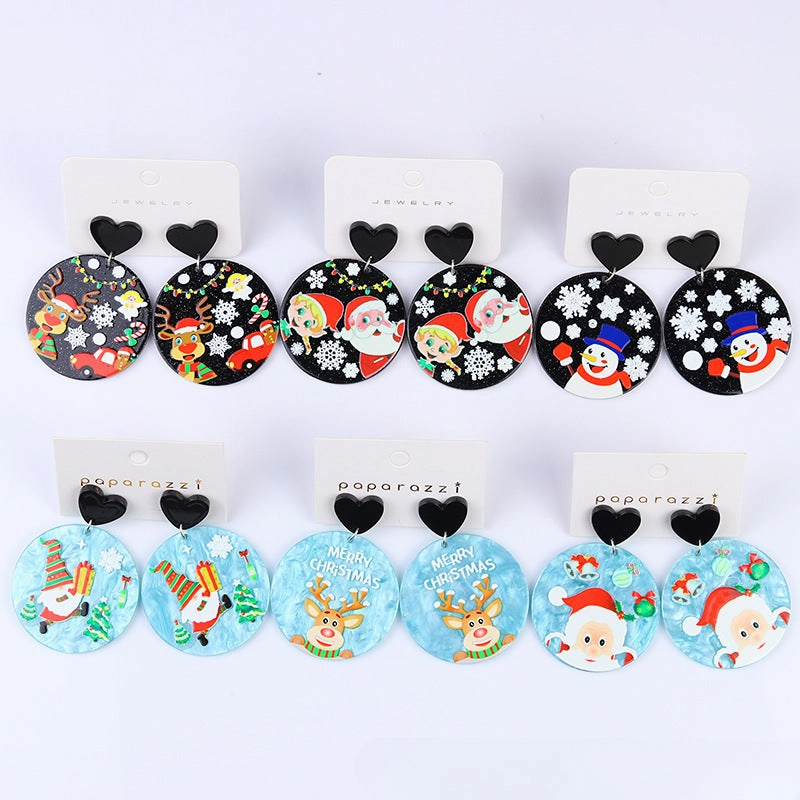 Wholesale Christmas Acrylic Printed Santa Claus Elk Snowman Snowflake Earrings