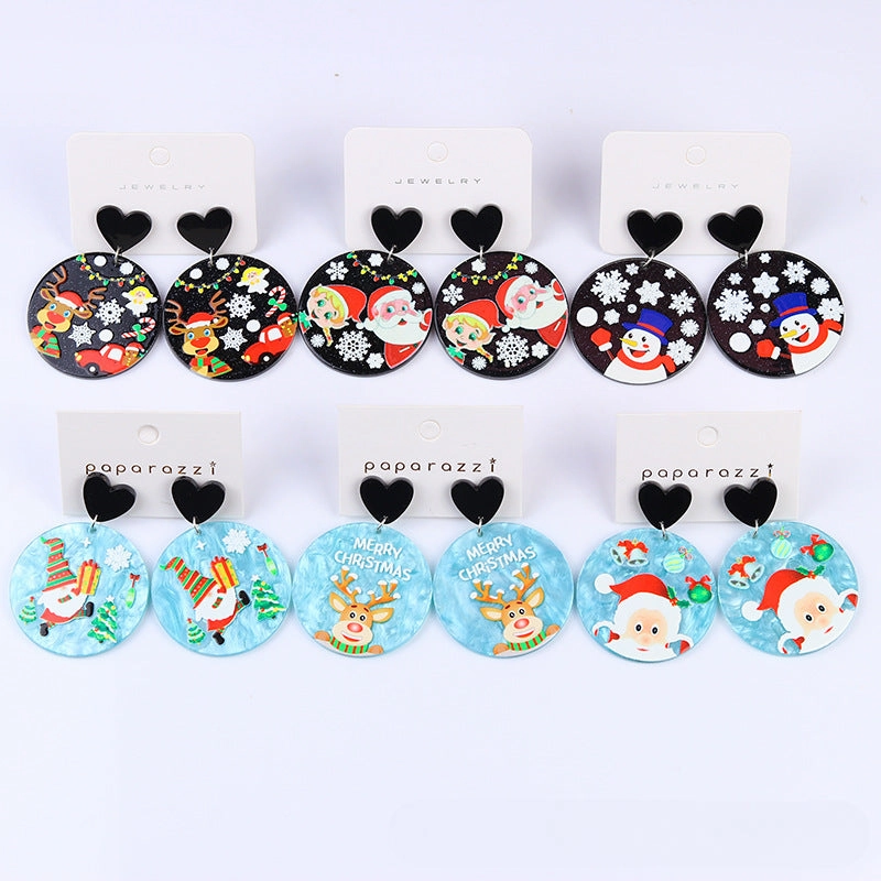 Wholesale Christmas Acrylic Printed Santa Claus Elk Snowman Snowflake Earrings