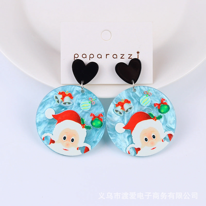 Wholesale Christmas Acrylic Printed Santa Claus Elk Snowman Snowflake Earrings