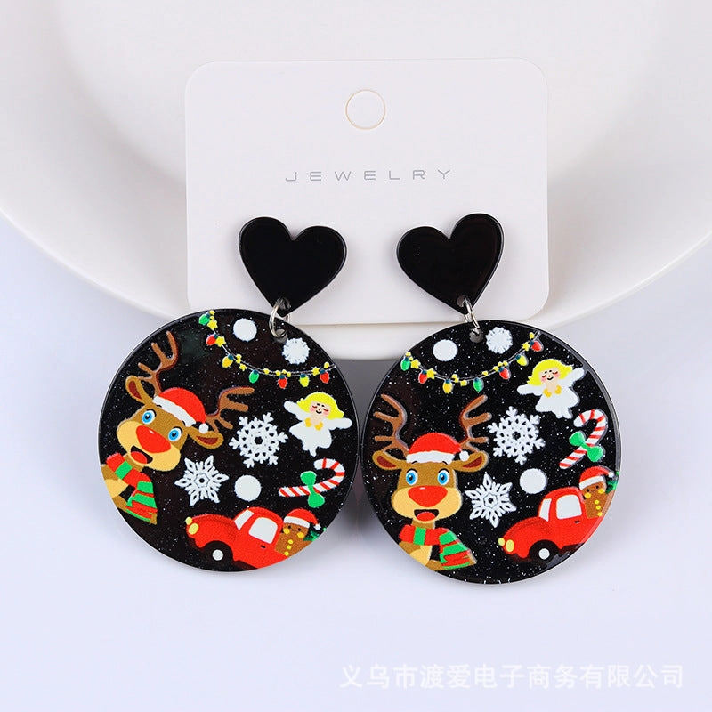 Wholesale Christmas Acrylic Printed Santa Claus Elk Snowman Snowflake Earrings