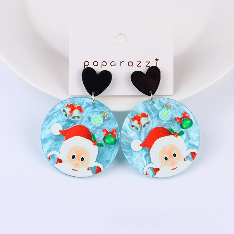Wholesale Christmas Acrylic Printed Santa Claus Elk Snowman Snowflake Earrings