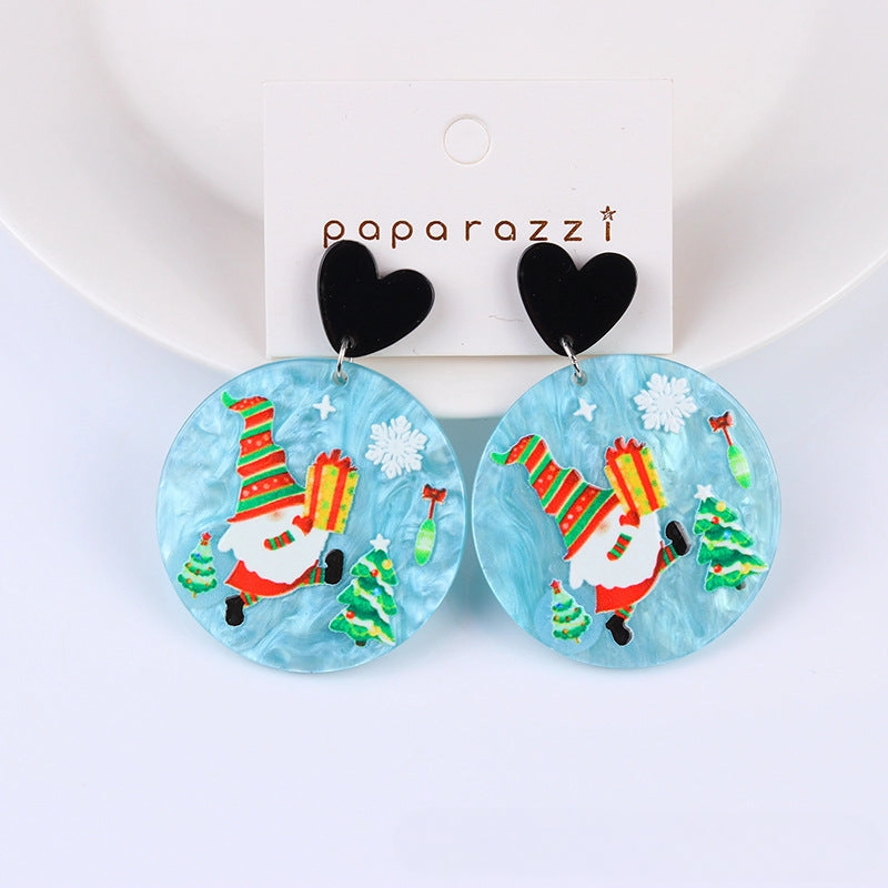 Wholesale Christmas Acrylic Printed Santa Claus Elk Snowman Snowflake Earrings