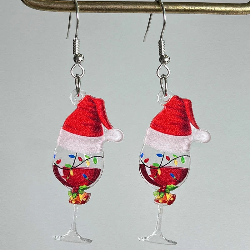 Wholesale Christmas Acrylic Red Wine Beer Party Santa Hat Lightning Boots Earrings