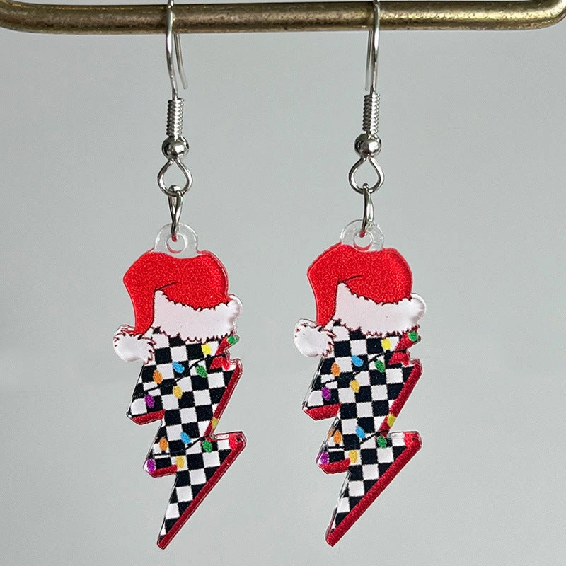 Wholesale Christmas Acrylic Red Wine Beer Party Santa Hat Lightning Boots Earrings