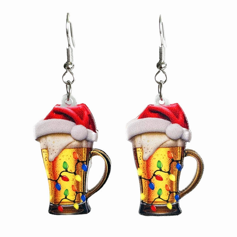 Wholesale Christmas Acrylic Red Wine Beer Party Santa Hat Lightning Boots Earrings