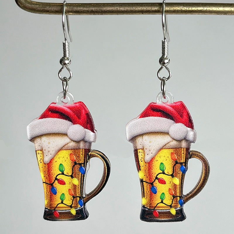 Wholesale Christmas Acrylic Red Wine Beer Party Santa Hat Lightning Boots Earrings