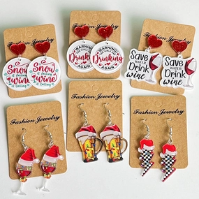 Wholesale Christmas Acrylic Red Wine Beer Party Santa Hat Lightning Boots Earrings