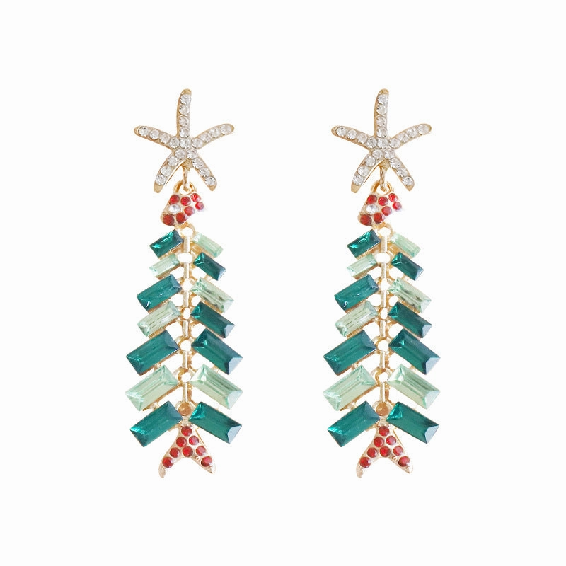 Wholesale Christmas Alloy Diamond Christmas Tree Earrings