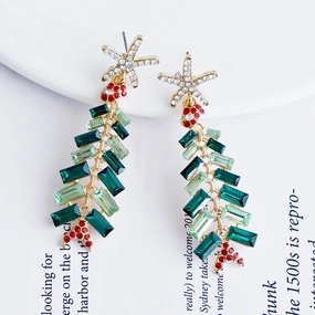 Wholesale Christmas Alloy Diamond Christmas Tree Earrings