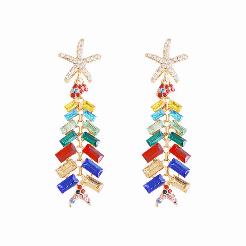 Wholesale Christmas Alloy Diamond Christmas Tree Earrings
