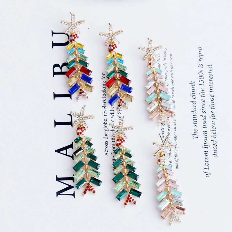 Wholesale Christmas Alloy Diamond Christmas Tree Earrings