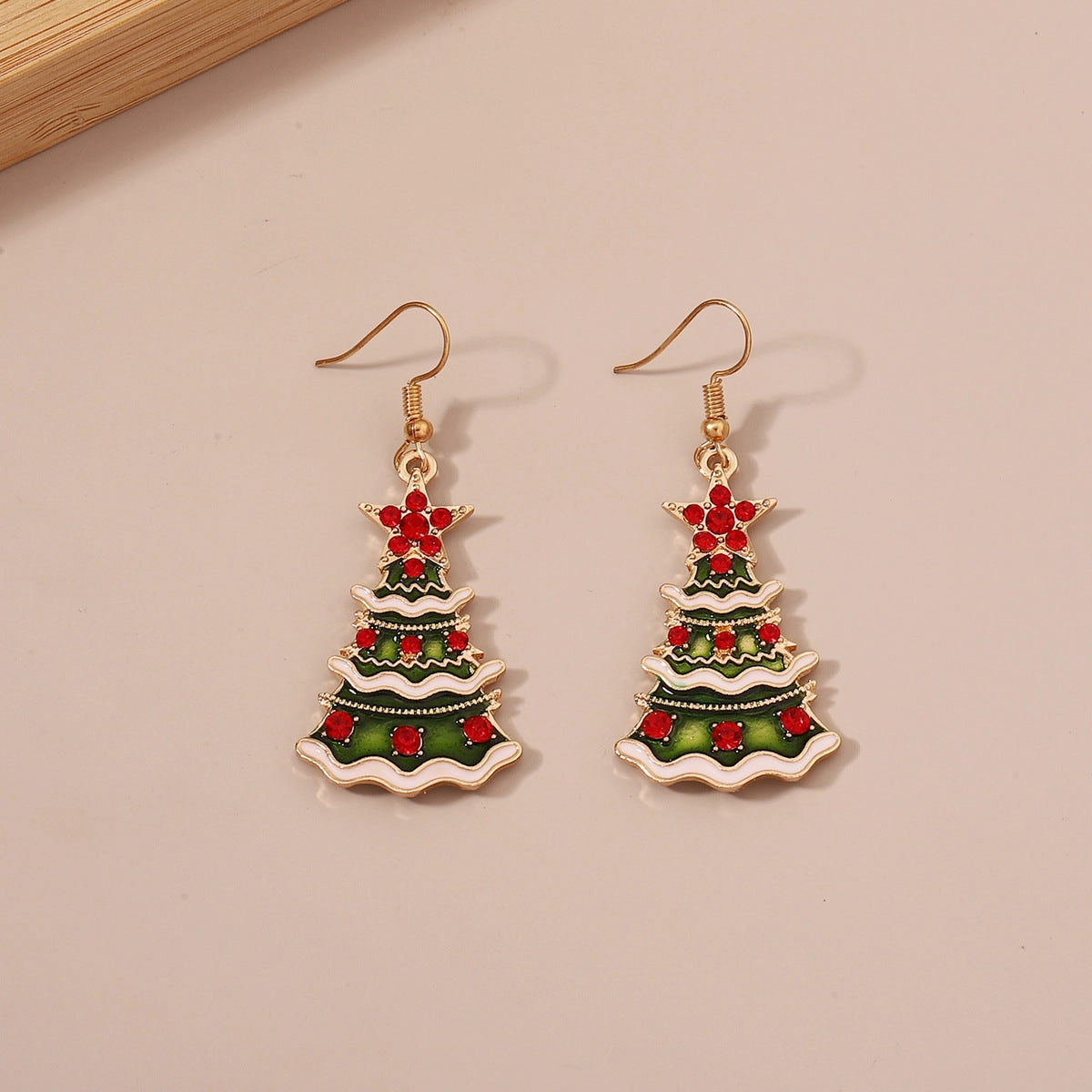 Wholesale Christmas Alloy Diamond Inlaid Christmas Tree Drop Oil Earrings